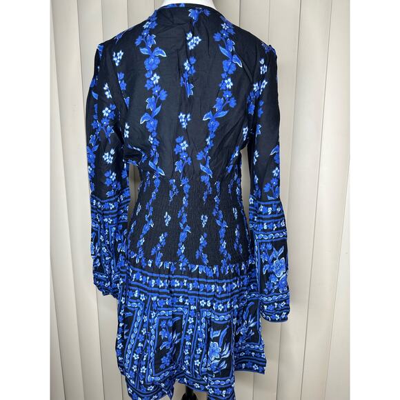 Band Of  Gypsies Blue Floral Long Sleeve Dress - Picture 4 of 7